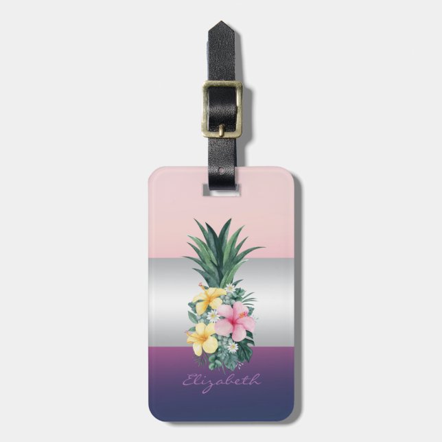 Flickig rand, Ananas Tropiska Blommor Bagagebricka (Vertikal Framsida)