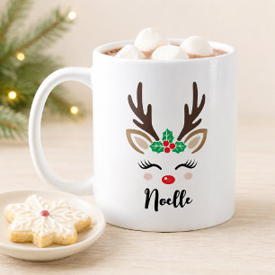 Flickig ren näsa julgran Personligt namn Kaffemugg