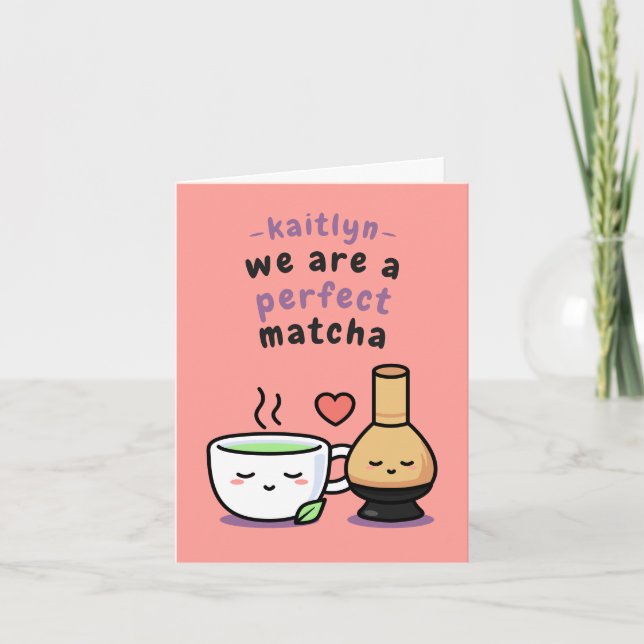 Flickig romantisk Matcha Te Teäckning Alla hjärtan Kort (Framsida)