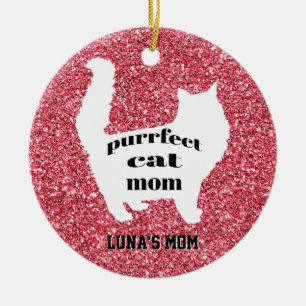 Flickig Rosa Modern Kattmamma Glitter Julgransprydnad Keramik