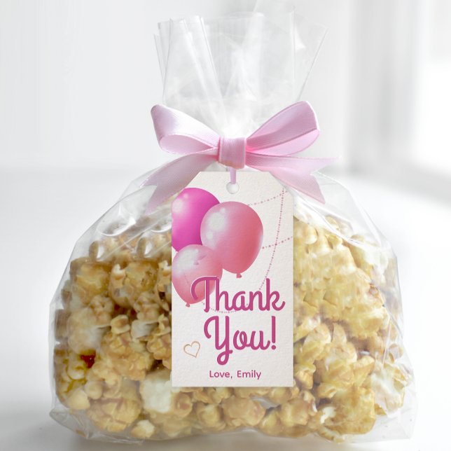 Flickig rosa tack födelsedag presentetikett (Easily personalize these cute pink "Let's Party" favor tags with just a few clicks.)