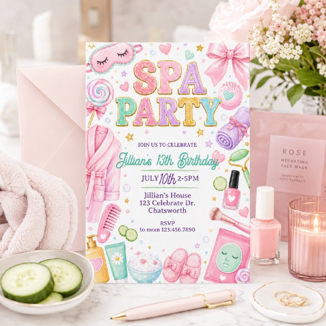 Flickig Spa-fest födelsedag | Övernattning Spa-dag Inbjudningar (Skapare uppladdad)