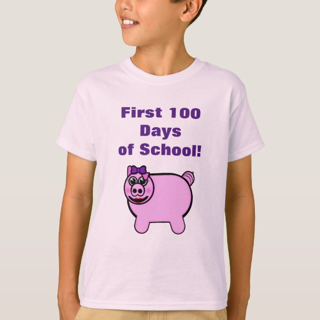 Flickig stoppad gris första 100 dagarna i skolan t shirt (Framsida)
