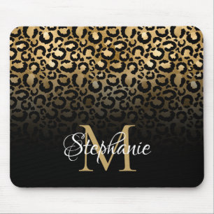 Flickig svart och guld leopard ombré monogram musmatta