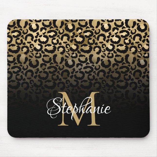 Flickig svart och guld leopard ombré monogram musmatta (Framsidan)