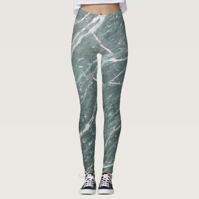 Flickig trendig grön marmorerad textur leggings (Framsida)
