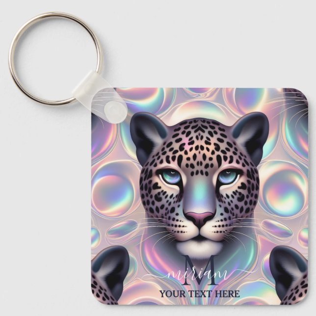 Flickig trendig opal leopardtryck monogram mjukoms nyckelring (Framsida)