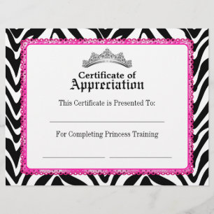 Flickig Zebra Rosa spets och Tiara Certifikat