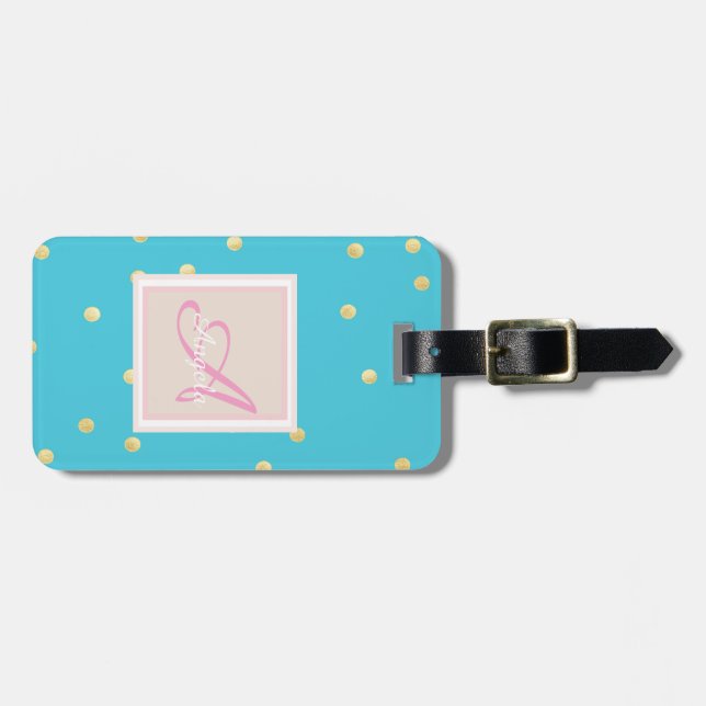 Flickiga gulddots  Monogram-personaliserade Bagagebricka (Horisontell Framsida)