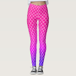 Flickigt abstrakt rosa lila sjöjungfruskal-mönster leggings