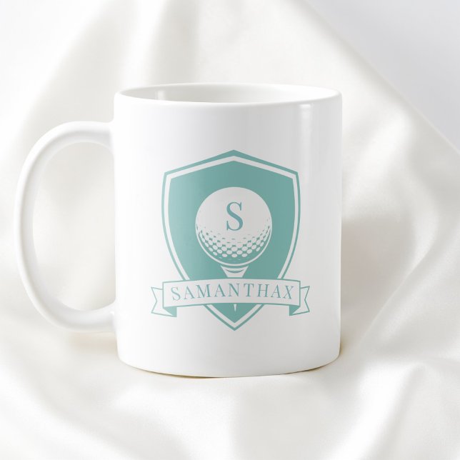 Flickigt Blått Grönt Modernt Namn Initial Monogram Kaffemugg (Girly Blue Green Modern Name Initial Monogram Coffee Mug)
