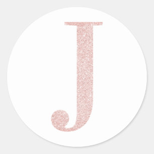 Flickigt blekt rosa guld glitter monogram J Runt Klistermärke