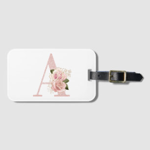 Flickigt blekt roséguld glitter blommig monogram A Bagagebricka