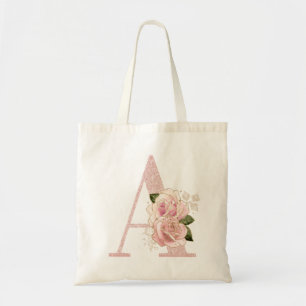Flickigt blekt roséguld glitter blommig monogram A Tygkasse