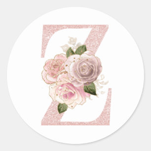 Flickigt blekt roséguld glitter blommig Z-monogram Runt Klistermärke