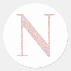 Flickigt blekt roséguld glittermonogram N Runt Klistermärke