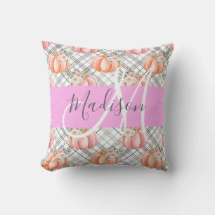 Flickigt blommigt grått rosa peach pumpor monogram kudde