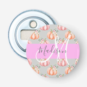 Flickigt blomstergriått rosa peach pumpor monogram flasköppnare