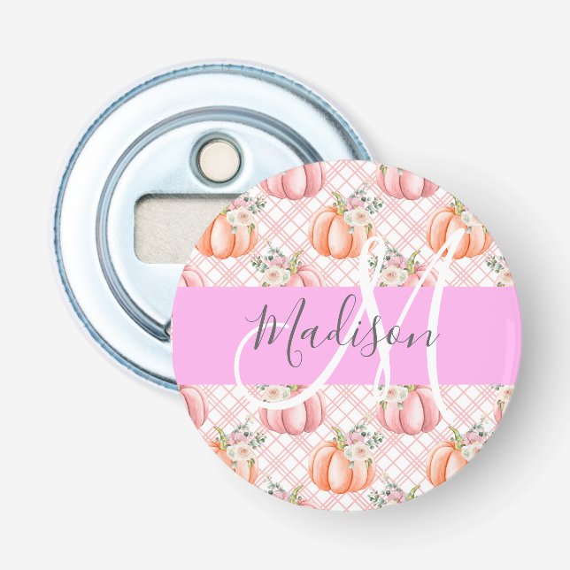 Flickigt Chic Blommig Rosa Persika Pumpa Monogram  Flasköppnare (Framsidan)