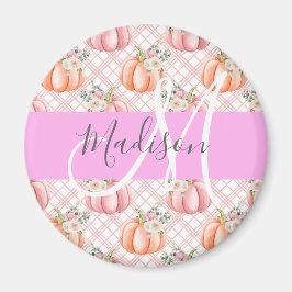 Flickigt Chic Blommig Rosa Persika Pumpa Monogram  Magnet