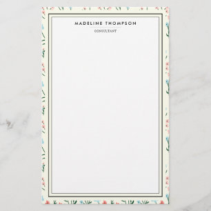 Flickigt Chic Pastell Rosa Blå Blommor Mönster Brevpapper