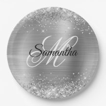 Flickigt falskt silver glitter folie monogram