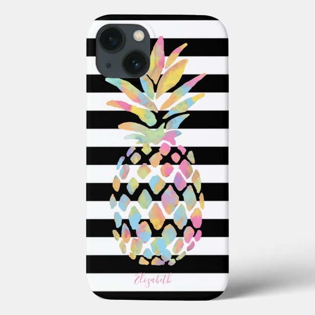 Flickigt färgglad ananas, svarta vita ränder (Baksida)