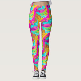 Flickigt färgglada neon Rosa glasskoner Leggings