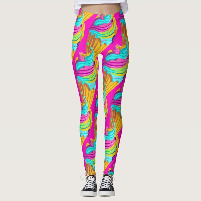 Flickigt färgglada neon Rosa glasskoner Leggings (Framsida)