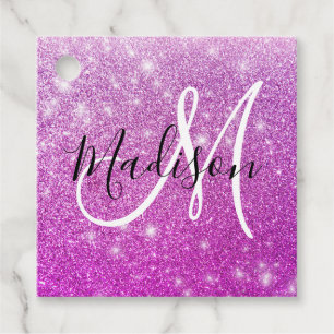 Flickigt & Glam Lila Glitter Gnist Monogram Namn Gåvor Etiketter