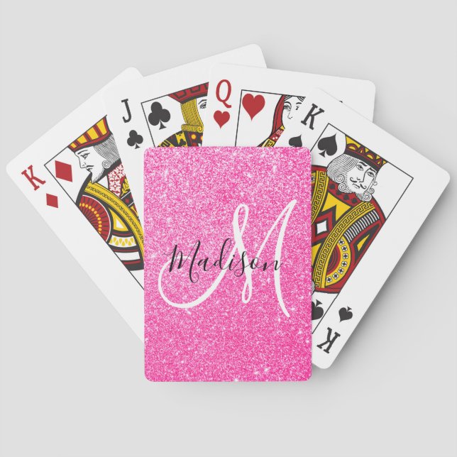 Flickigt Glamour Rosa Glitter Gnistrar Monogram Na Casinokort (Baksidan)