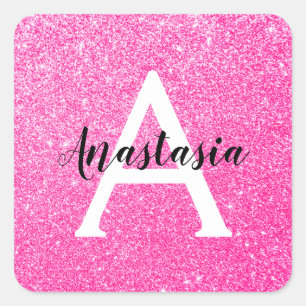 Flickigt Glamour Rosa Glitter Gnistrar Monogram Na Fyrkantigt Klistermärke