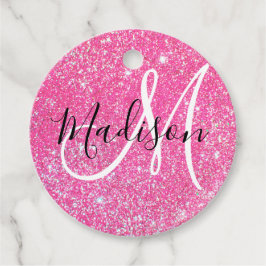 Flickigt Glamour Rosa Glitter Gnistrar Monogram Na Gåvor Etiketter