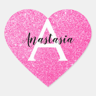 Flickigt Glamour Rosa Glitter Gnistrar Monogram Na Hjärtformat Klistermärke