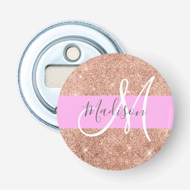 Flickigt Glamour Rosa Persika Guld Glitter Monogra Flasköppnare (Framsidan)