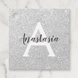Flickigt Glamour Silver Glitter Gnistrar Monogram  Gåvor Etiketter
