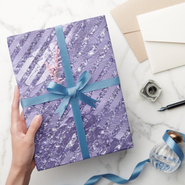 Flickigt Glamourös Lila Glitterränder Födelsedag Presentpapper (Gifting)