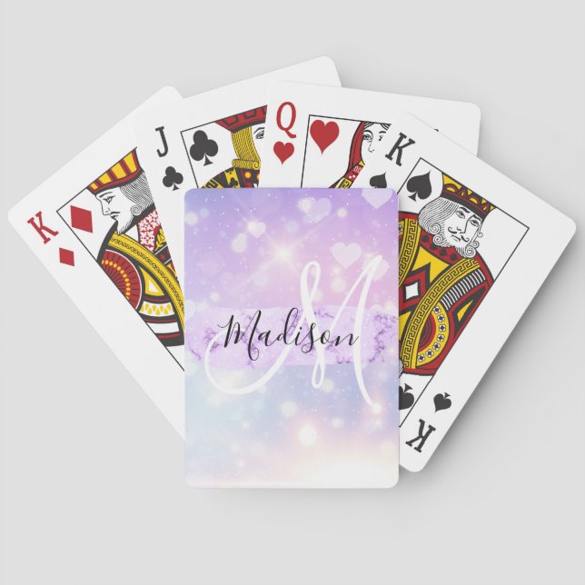 Flickigt Glänsande Enhörning Regnbåge Hjärtan Mono Casinokort (Baksidan)