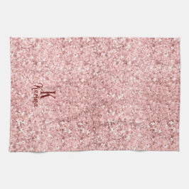 Flickigt glitter glans rosa personligt namn monogr kökshandduk