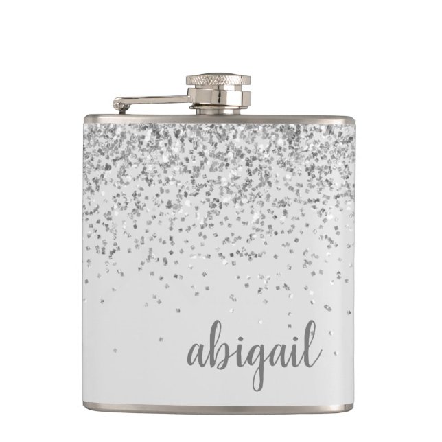 Flickigt glitter Personlig silvermonogramnamn Fickplunta (Framsidan)