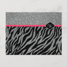 Flickigt glitter silver rosa zebra lägg till din i vykort