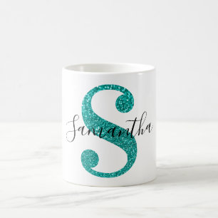 Flickigt gnistrande teal glitterbokstav S monogram Kaffemugg