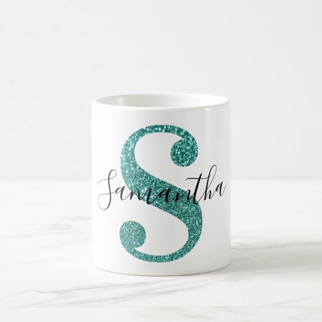Flickigt gnistrande teal glitterbokstav S monogram Kaffemugg (Center)