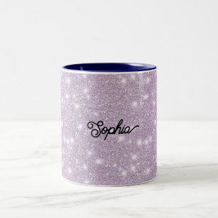 Flickigt lila glitter gnistrande födelsedag Två-Tonad mugg