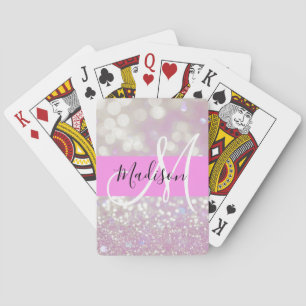 Flickigt lila skimrande glitter glans Monogram nam Casinokort