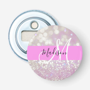 Flickigt lila skimrande glitter glans Monogram nam Flasköppnare