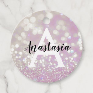 Flickigt lila skimrande glitter glans Monogram nam Gåvor Etiketter