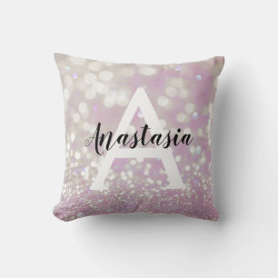 Flickigt lila skimrande glitter glans Monogram nam Kudde