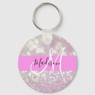 Flickigt lila skimrande glitter glans Monogram nam Nyckelring