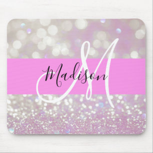 Flickigt lila skimrande glitterblixtar monogramnam musmatta